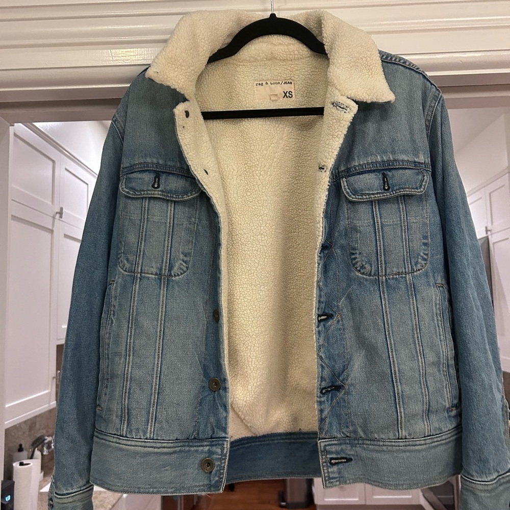 Rag & Bone Blue Denim Jacket with Cream Sherpa Lining